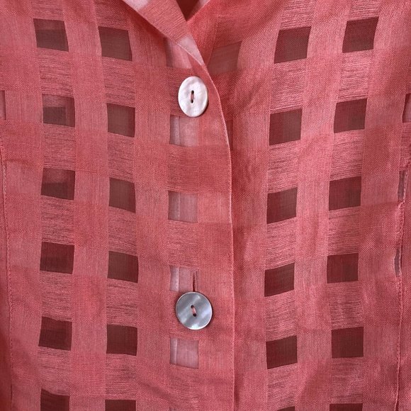 John Mark Coral Pink Button Front Linen Blend Top - Picture 3 of 9